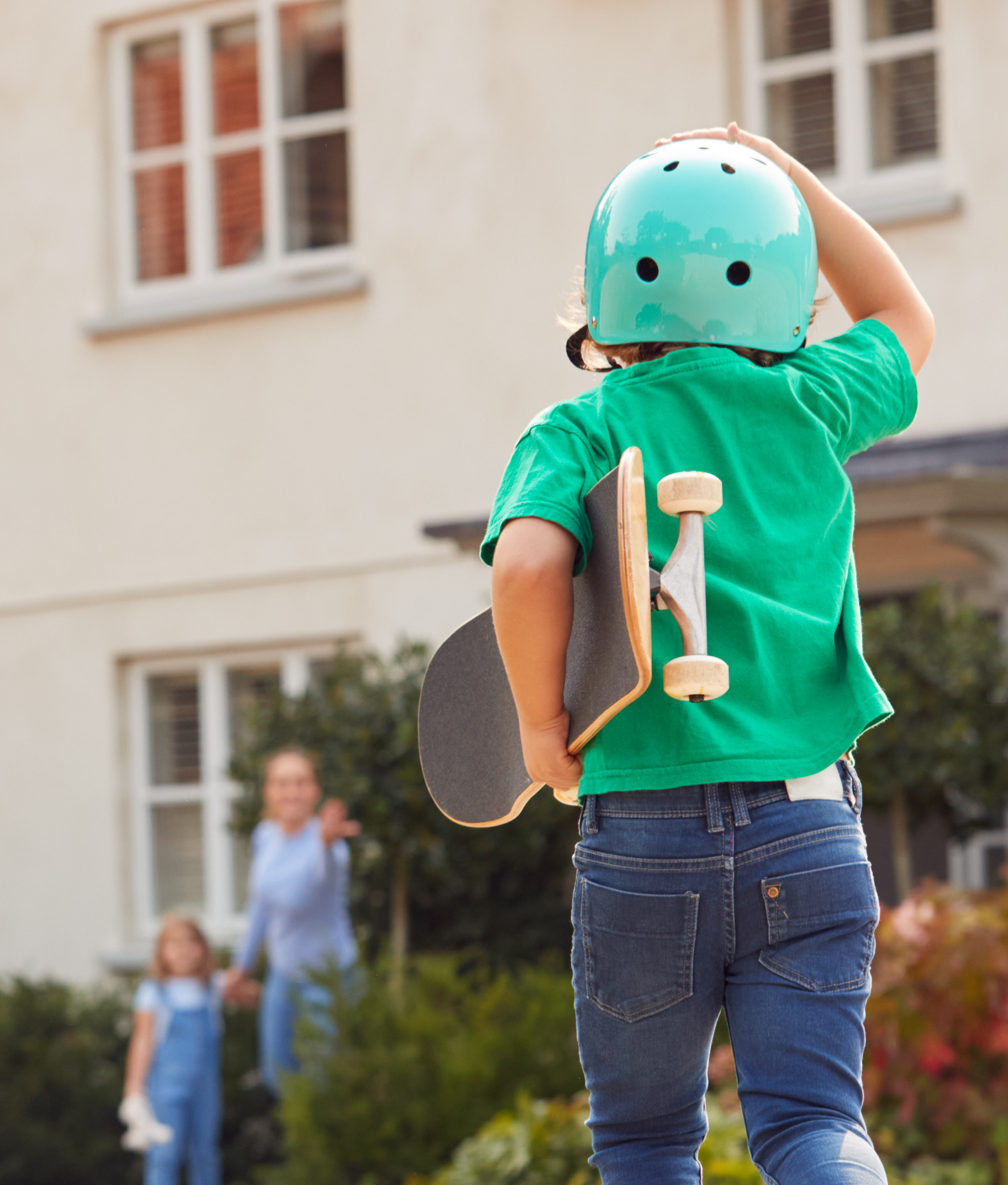 Child looking at building